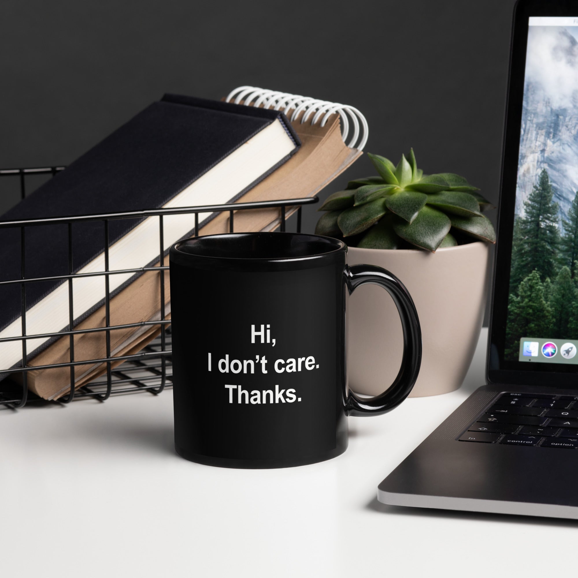 I Don't Care Black Glossy Mug